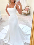 Simple Mermaid Wedding Dresses Broad Strap Satin Bridal Dress VW1564