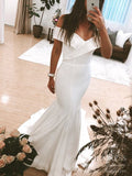 Simple Minimalist Wedding Dresses Satin Off the Shoulder Bridal Gown  VW1558