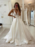 Simple Minimalist Wedding Dresses with Pocket Satin Bridal Gown VW1550