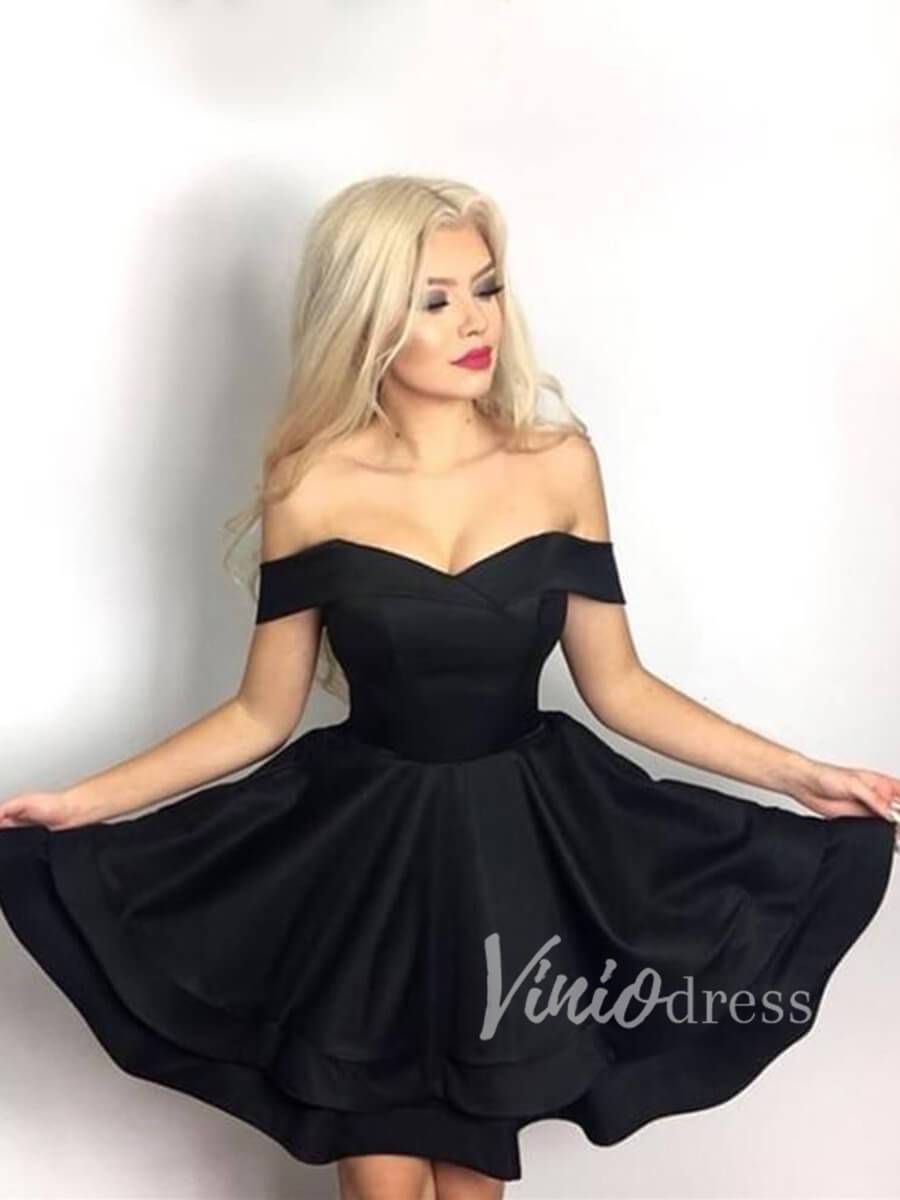 Simple Off the Shoulder Black Graduation Dresses for Teens SD1107B-homecoming dresses-Viniodress-Black-Custom Size-Viniodress