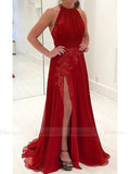 Simple Red Long Chiffon Formal Dresses with Slit FD1638