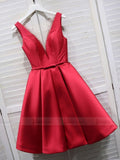 Simple Red Satin Homecoming Dresses with Corset Back SD1219