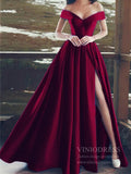 Simple Satin Emerald Green Long Prom Dresses with Slit FD1700-prom dresses-Viniodress-Burgundy-Custom Size-Viniodress