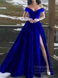 Simple Satin Emerald Green Long Prom Dresses with Slit FD1700-prom dresses-Viniodress-Royal Blue-Custom Size-Viniodress