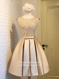 Simple Satin Homecoming Dresses Lace Bodice SD1080-homecoming dresses-Viniodress-Champagne-Custom Size-Viniodress