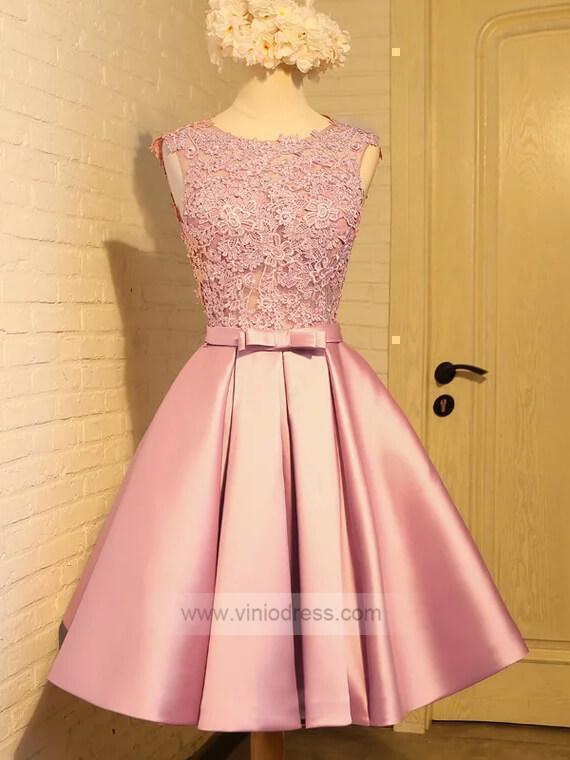 Simple Satin Homecoming Dresses Lace Bodice SD1080-homecoming dresses-Viniodress-Pink-Custom Size-Viniodress