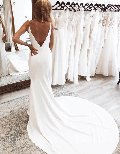 Simple Satin Modern Wedding Dresses with Cape VW2143-wedding dresses 2025 -Viniodress-Ivory-Custom Size-