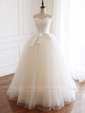 Simple Strapless Champagne Ball Gown Wedding Dresses with Bow VW1372