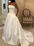 Simple Strapless Satin Wedding Dresses with Pockets VW1207