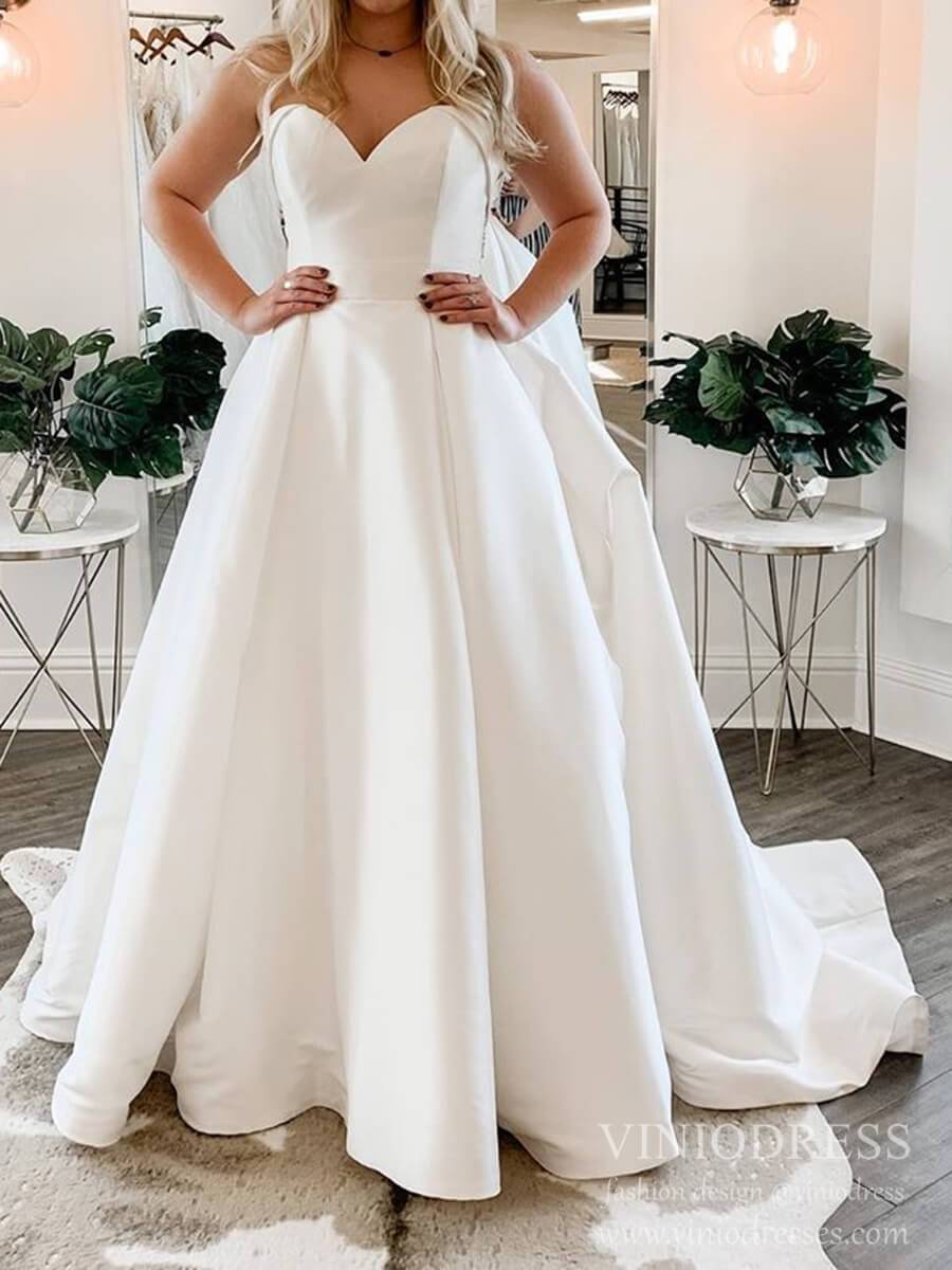 Simple Strapless Wedding Dresses Satin Bridal Dress VW1566-wedding dresses-Viniodress-Ivory-Custom Size-Viniodress