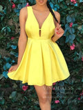 Simple V Neck Yellow Satin Homecoming Dresses Burgundy Cocktail Dress SD1265