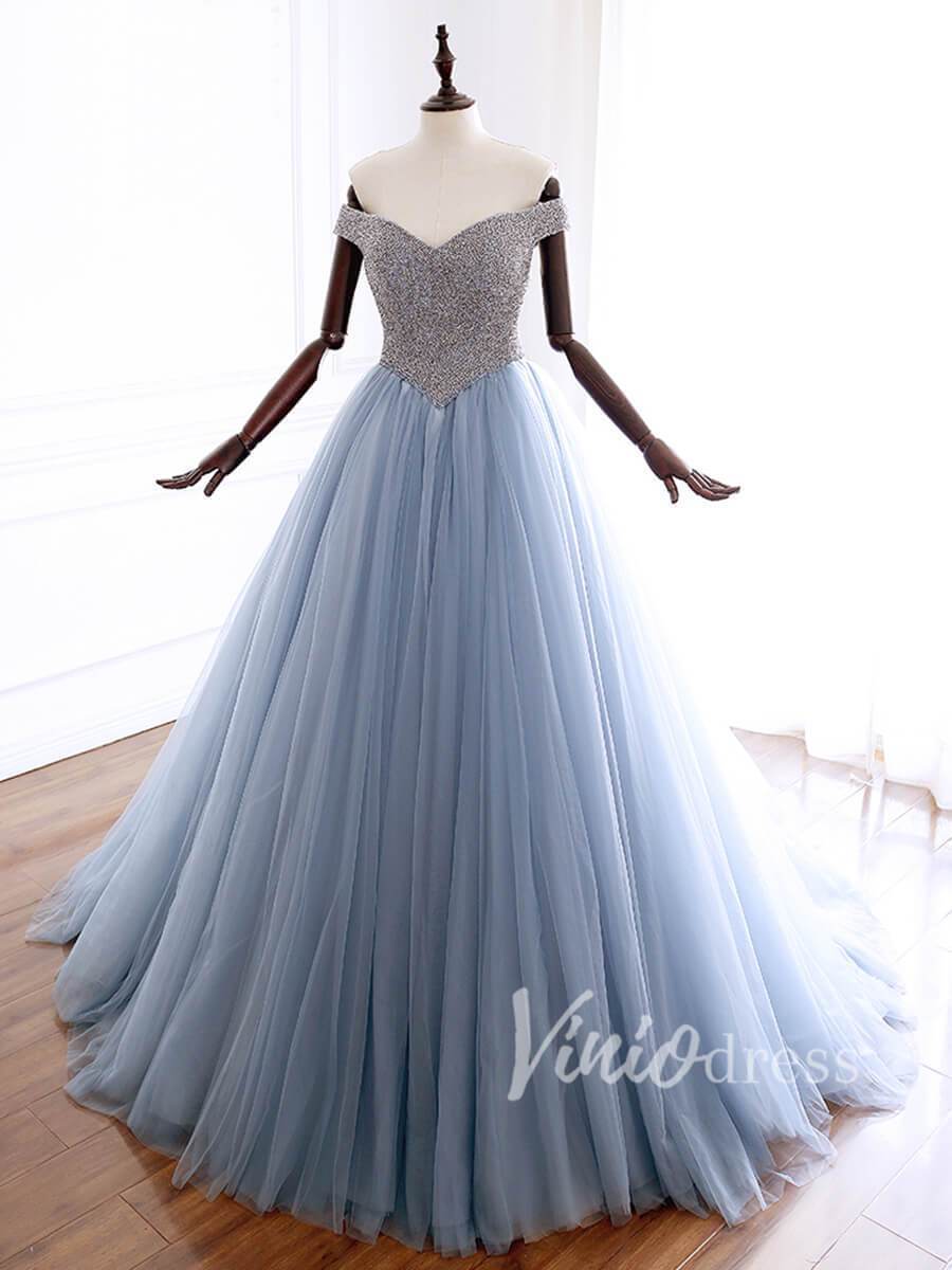 Slate Blue Beaded Long Prom Dresses Online FD1488-prom dresses-Viniodress-Slate Blue-Custom Size-Viniodress