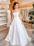 Spagehtti Strap Satin Wedding Dresses with Big Bow on Back VW1825