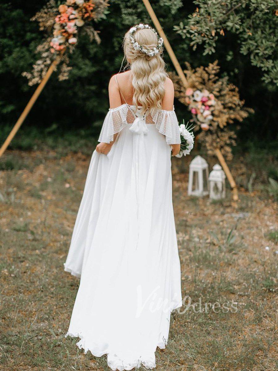 Spaghetti Strap Boho Wedding Dresses Chiffon Rustic Wedding Gown VW1199-wedding dresses-Viniodress-Ivory-Custom Size-Viniodress