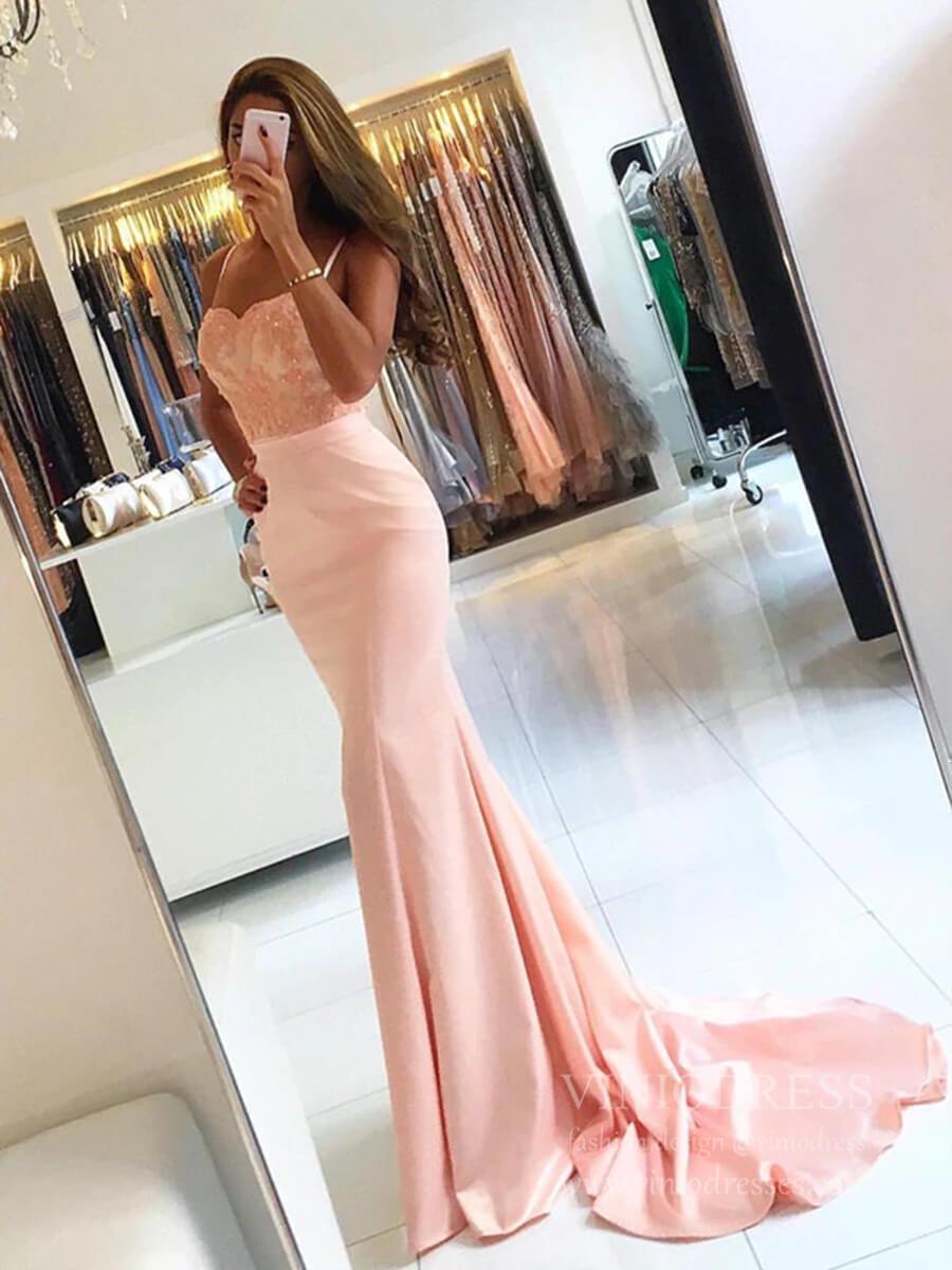 Spaghetti Strap Mermaid Blush Pink Prom Dresses Long FD1695-prom dresses-Viniodress-Blush Pink-Custom Size-Viniodress