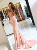 Spaghetti Strap Mermaid Blush Pink Prom Dresses Long FD1695
