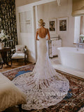 Spaghetti Strap Mermaid Lace Rustic Wedding Dresses Beaded Bodice VW1435