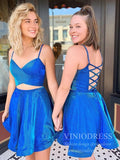 Spaghetti Strap Shimmering Blue Homecoming Dress A-line Short Party Dress SD1245-homecoming dresses-Viniodress-Royal Blue-Custom Size-Viniodress