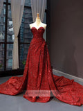 Sparkly Burgundy Long Prom Dresses Strapless Formal Dress FD1197