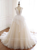 Sparkly Champagne Ball Gown Wedding Dresses with Long Train VW1371