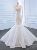 Sparkly Long Sleeve Lace Mermaid Wedding Dresses VW1781