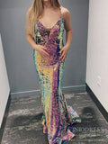 Sparkly Multicolor Sequin Mermaid Prom Dresses with Straps FD2113