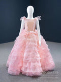 Sparkly Pink Tiered Pageant Gown for Little Girls FD2141C