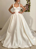 Sparkly Satin Wedding Dresses Broad Strap Cathedral Wedding Gown VW1834