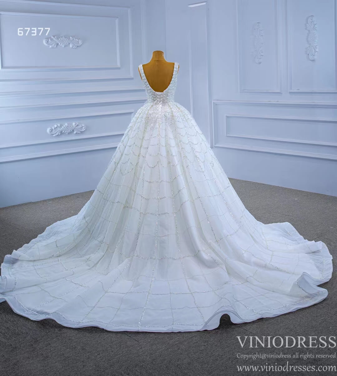 Square Neck Beaded Luxury Wedding Dresses vestido de novia 67377-wedding dresses 2025 -Viniodress-Ivory-Custom Size-