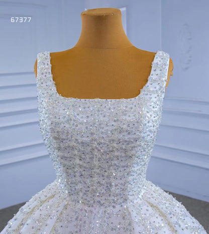 Square Neck Beaded Luxury Wedding Dresses vestido de novia 67377-wedding dresses 2025 -Viniodress-Ivory-Custom Size-