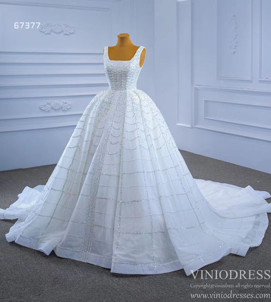 Square Neck Beaded Luxury Wedding Dresses vestido de novia 67377-wedding dresses 2025 -Viniodress-Ivory-Custom Size-