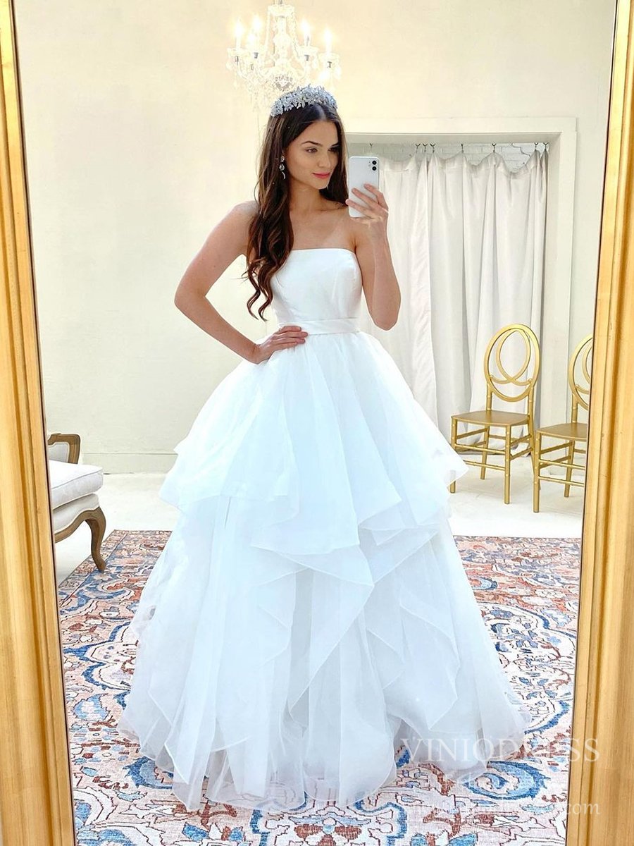 Strapless A-line Layered Tulle Wedding Dresses VW1850-wedding dresses-Viniodress-Ivory-Custom Size-Viniodress