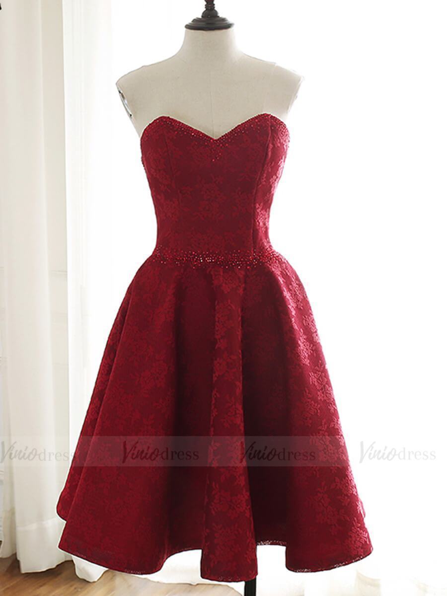 Strapless Burgundy Lace Homecoming Dresses Short Cocketail Dress SD1217-homecoming dresses-Viniodress-Burgundy-Custom Size-Viniodress