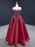 Strapless Burgundy Prom Dresses Beaded Sweetheart Formal Dress FD2425
