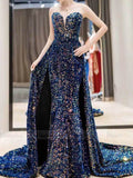 Strapless Colorful Sequin Prom Dresses with Detachable Train FD1615
