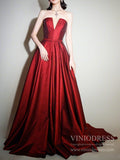Strapless Dark Red Long Prom Dresses Sparkly A-line Evening Dress FD2000