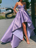 Strapless High Low Pink Satin Prom Dresses with Pockets FD1558-prom dresses-Viniodress-Lavender-Custom Size-Viniodress