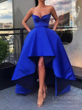 Strapless High Low Pink Satin Prom Dresses with Pockets FD1558-prom dresses-Viniodress-Royal Blue-Custom Size-Viniodress