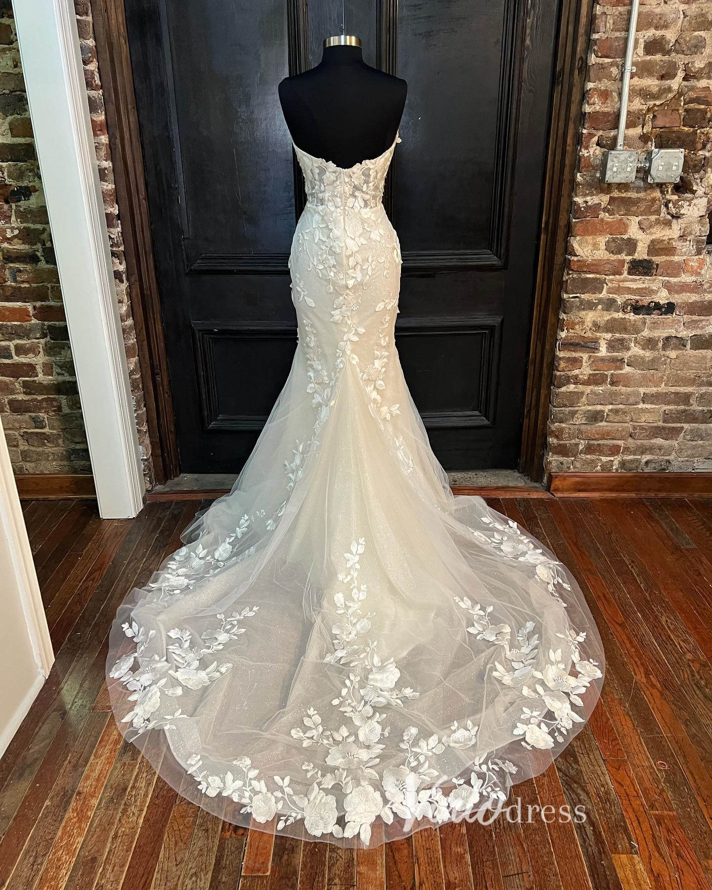 Strapless Lace Mermaid Wedding Dresses Country Bridal Gown VW2187-wedding dresses 2025 -Viniodress-Ivory-Custom Size-
