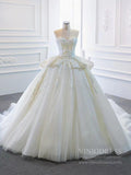Strapless Lace Princess Wedding Dresses Cathedral Wedding Gowns VW1025