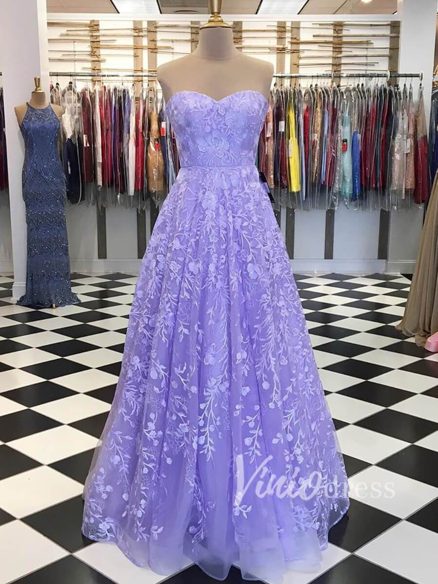 Strapless Lavender Lace Prom Dresses Long FD1509-prom dresses-Viniodress-Lavender-Custom Size-Viniodress