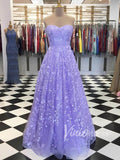 Strapless Lavender Lace Prom Dresses Long FD1509