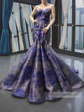 Strapless Mermaid Prom Dresses Blue and Grey Pageant Dress FD1287