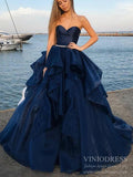 Strapless Navy Blue Layered Prom Dresses Sweetheart Sweet 16 Dress FD2101