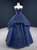 Strapless Navy Blue Prom Dresses Sweetheart Quinceanera Dress FD2452