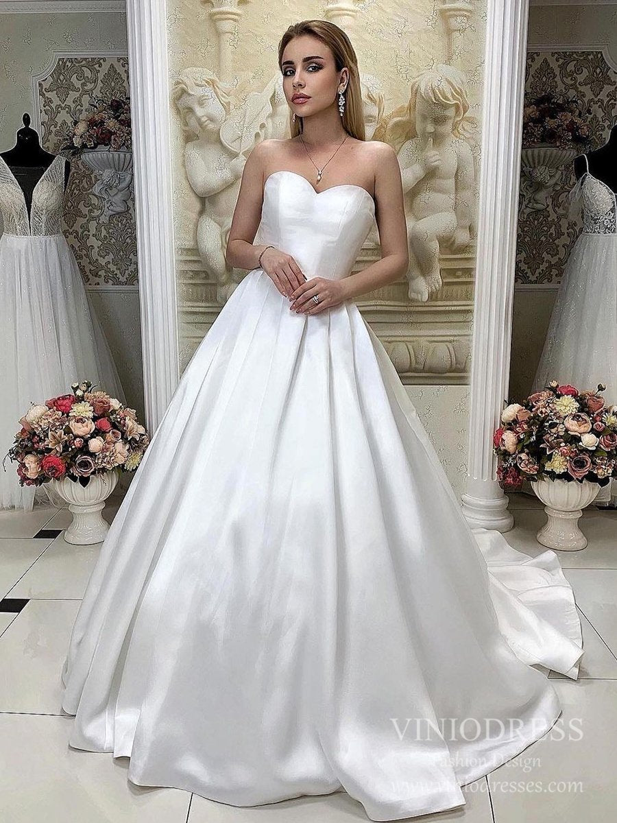 Strapless Satin Wedding Dresses Sweetheart Simple Wedding Gowns VW1822-wedding dresses-Viniodress-Ivory-Custom Size-Viniodress