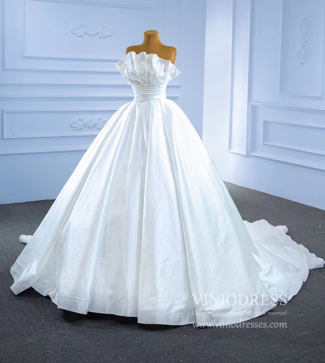 Strapless Satin Wedding Gown Modest Wedding Dresses VW2034-wedding dresses 2025 -Viniodress-As Picture-Custom Size-