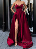 Strapless Simple Long Burgundy Prom Dresses with Pockets FD1707