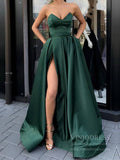 Strapless Simple Long Burgundy Prom Dresses with Pockets FD1707-prom dresses-Viniodress-Emerald Green-Custom Size-Viniodress