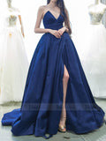 Strapless Simple Navy Blue Long Prom Dresses with Slit FD1624